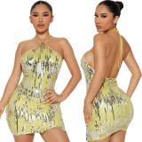 Sexy Sequin Halter Luxury Dresses Backless Club Bodycon Mini Dress
