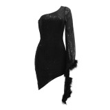 Women's Irregular One Shoulder Ruched Sequin Bodycon Dress