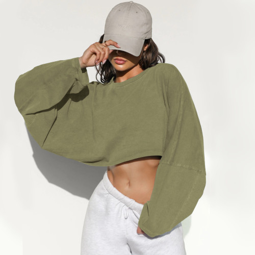 Women Y2K Chic Drop Shoulder Cropped Pullover Sweatshirt