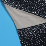 Sexy Bodycon Patchwork One Piece Jumpsuit See Through Rhinestone Outfits
