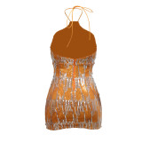 Sexy Sequin Halter Luxury Dresses Backless Club Bodycon Mini Dress