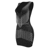 Women's Sleeveless Deep V Neck Metal Chain Tassels Rhinestones Bodycon Dress