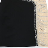 One Shoulder Sleeveless See Through Mesh Patchwork Mesh Hot Drilling Bodycon Dress