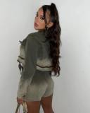 Denim Casual Suit Gradient Color Denim Jacket Shorts Two Piece Set