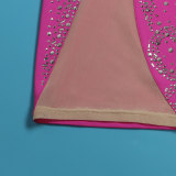 Rhinestones One Shoulder Sleeveless Sexy Hollow Out Mesh Patchwork Mini Dress
