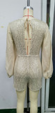 Fashion Glitter Sequin Nightclub Jumpsuit High Waist Wide Leg  Long Sleeve Split Rompers