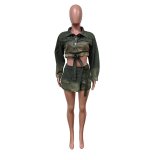 Denim Casual Suit Gradient Color Denim Jacket Shorts Two Piece Set