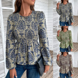 Allover Floral Print Long Sleeve Blouse