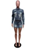 Cross Your Mind Denim Jacket Skirt Set