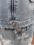 Cross Your Mind Denim Jacket Skirt Set