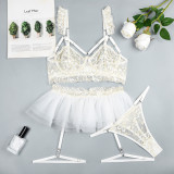 Lace Patchwork Three-tiered Fluffy Mesh Three-piece Suit