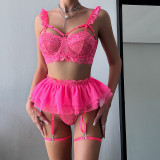 Lace Patchwork Three-tiered Fluffy Mesh Three-piece Suit