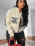 Autumn/Spring Letters Print Long Sleeves Baseball Uniform Fashion Casual Cropped Jacket For Women