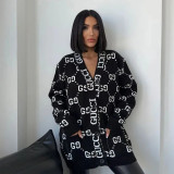 Autumn/winter Loose Knitted Single-breasted  Sweater Dress with Pocket