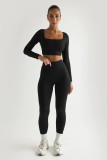 Solid Color Long Sleeve Square Collar Crop Top Two Piece Fashion Outfits