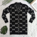 Autumn/winter Loose Knitted Single-breasted  Sweater Dress with Pocket