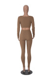 Solid Color Long Sleeve Square Collar Crop Top Two Piece Fashion Outfits