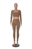 Solid Color Long Sleeve Square Collar Crop Top Two Piece Fashion Outfits