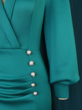 Shawl Collar Button Detail Split Thigh Dress