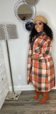 Women's Casual Lapel Long Plaid Shirt Button Down Long Jacket