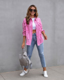 Women Denim Coat Raw Edge Ripped Long Sleeve Classic Distressed Practical Jean Jacket