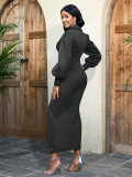 Shawl Collar Button Detail Split Thigh Dress