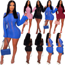 Sexy Hollow Long Sleeve Off Shoulder Backless Bodycon Dresses