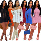 Sexy Hollow Long Sleeve Off Shoulder Backless Bodycon Dresses