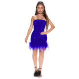 Nightclub Party with Feathers and Sequins Strapless Bodycon Dress
