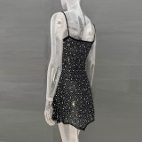 Sparkling Rhinestone Semi-Sheer Halter Mini Dress