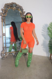 Women'S Fashion Solid Color Short Sleeve Knit Rompers One-Piece Shorts
