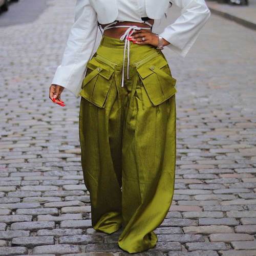 Fashion Trousers Ins Detachable Three-Dimensional Pocket Wide Leg Pants