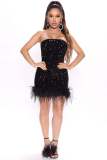Nightclub Party with Feathers and Sequins Strapless Bodycon Dress