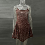 Sparkling Rhinestone Semi-Sheer Halter Mini Dress