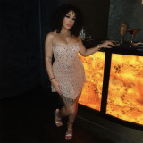 Sparkling Rhinestone Semi-Sheer Halter Mini Dress