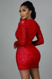 Sparkling V-Neck Pleated Slimming Mini Dress
