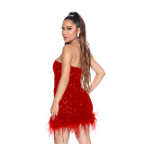 Nightclub Party with Feathers and Sequins Strapless Bodycon Dress