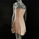 Sparkling Rhinestone Semi-Sheer Halter Mini Dress