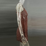 Sparkling Rhinestone Semi-Sheer Halter Mini Dress
