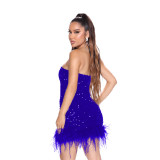Nightclub Party with Feathers and Sequins Strapless Bodycon Dress