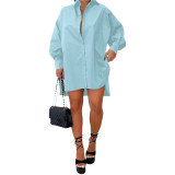 Casual Loose Shirt Dress Long Sleeve Fall Clothing for Women Birthday Outfits Button