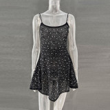Sparkling Rhinestone Semi-Sheer Halter Mini Dress