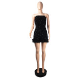 Nightclub Party with Feathers and Sequins Strapless Bodycon Dress