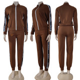 Fashion Printed Embroidered Zipper Two Piece Tracksuit