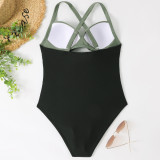 Solid Conservative Multi-color Open Back One-piece Swimsuit