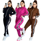 Fashion Printed Embroidered Zipper Two Piece Tracksuit