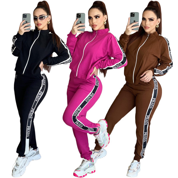 Fashion Printed Embroidered Zipper Two Piece Tracksuit