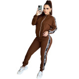 Fashion Printed Embroidered Zipper Two Piece Tracksuit