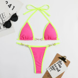 Solid and Multicolored Straps with Edging Sexy Triangle Bottom Swimsuit