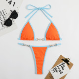 Solid and Multicolored Straps with Edging Sexy Triangle Bottom Swimsuit